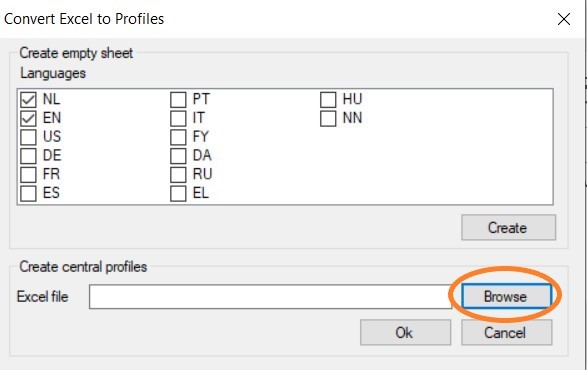 Import central profiles scherm