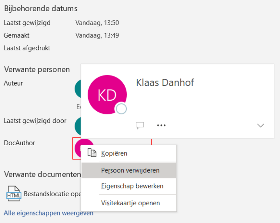 DocAuthor verwijderen via rechtermuisklik