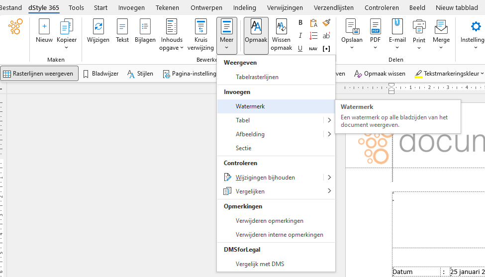 Watermark function in ribbon
