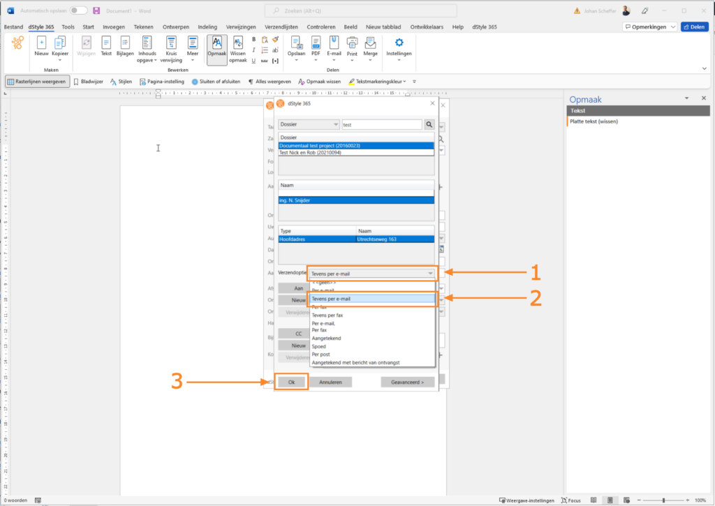 Choosing send option