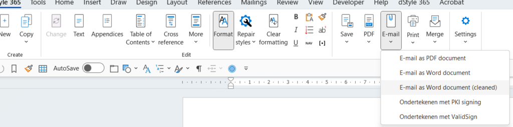 Email as Word document cleaned option in dStyle365