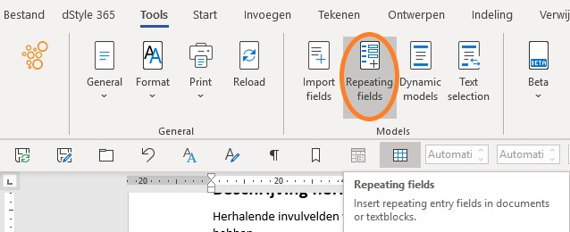 Repeating fields in Tools ribbon