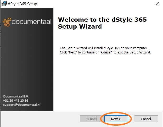dStyle365 Setup Wizard - Welcome screen