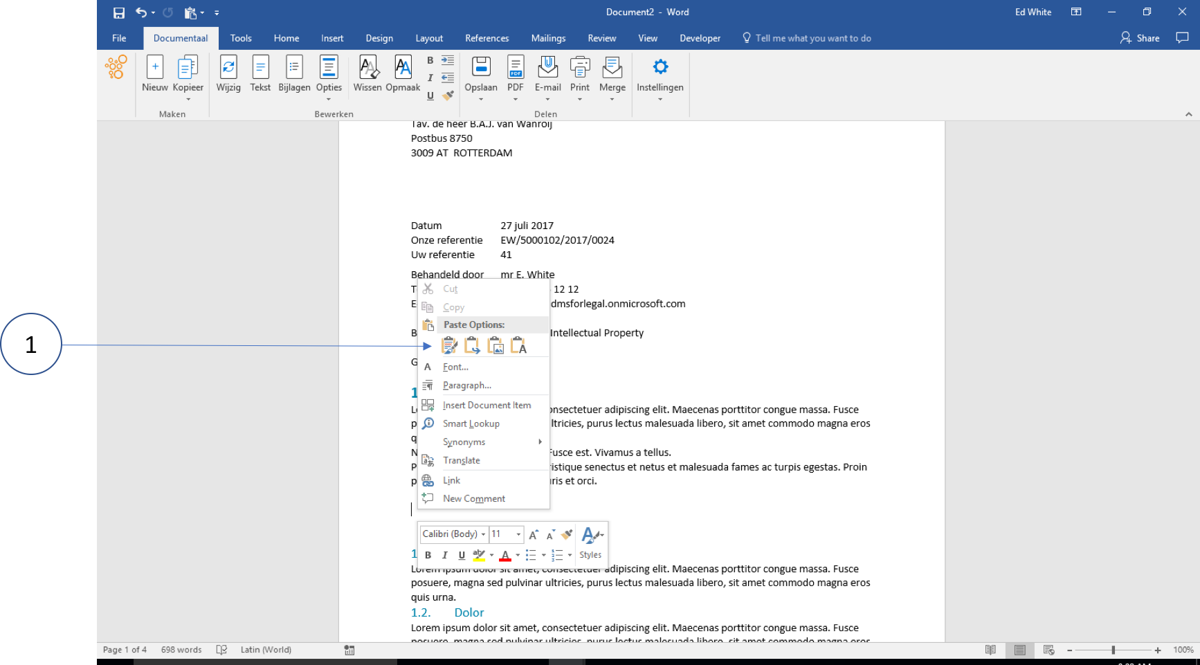 Plakopties in Word