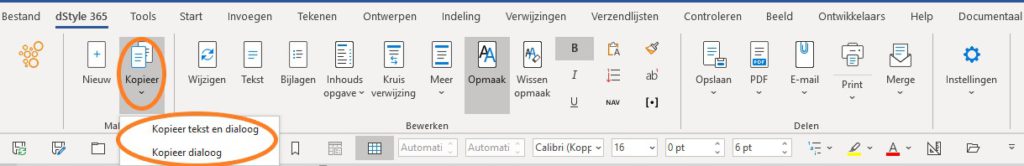 Kopieer opties in dStyle365 LegalWord365