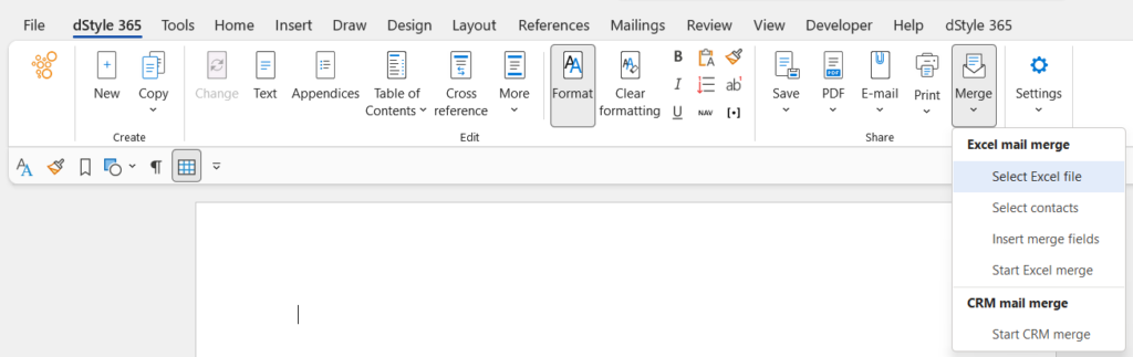 Mail merge functionality in Microsoft Word