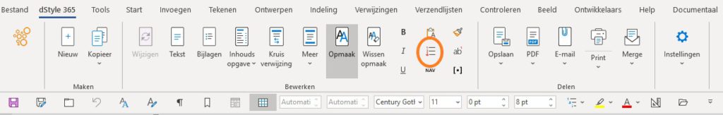 Opnieuw nummeren knop in dStyle365