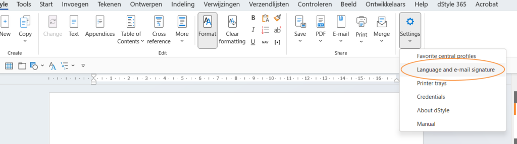 Language and email signature settings