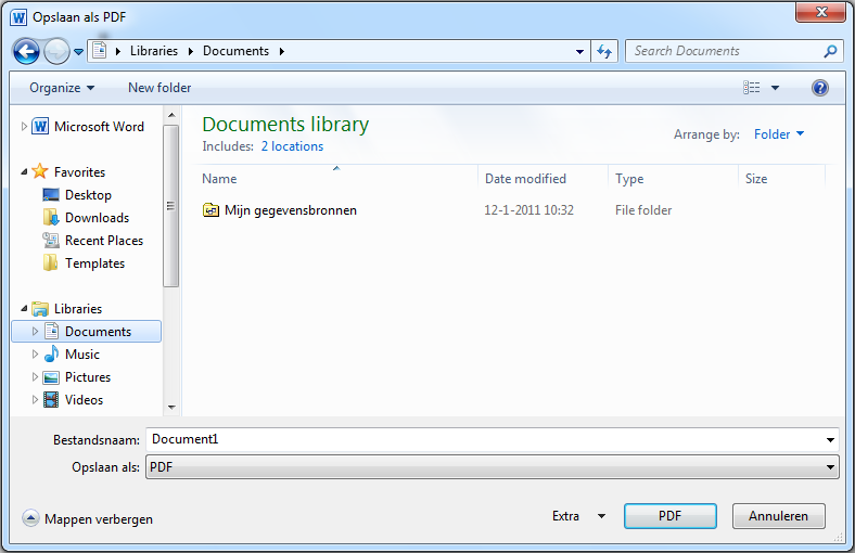PDF conversion dialog box