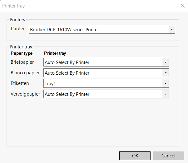 Printcontrol instellingen dialoogvenster