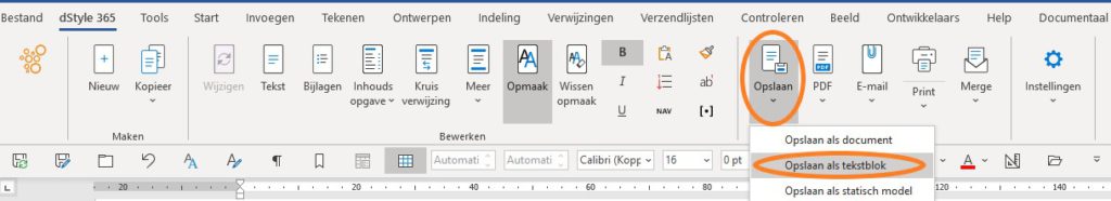 Opslaan als tekstblok in dStyle365