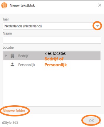 Nieuw tekstblok scherm