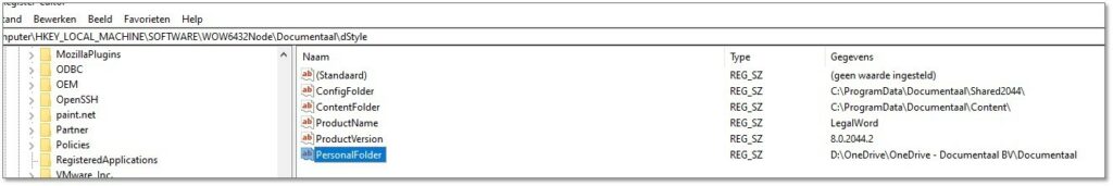 PersonalFolder register key configuratie