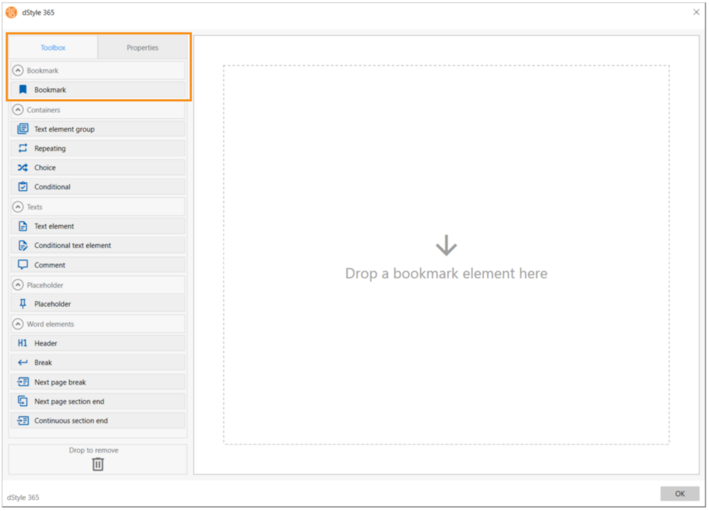 Toolbox en Properties