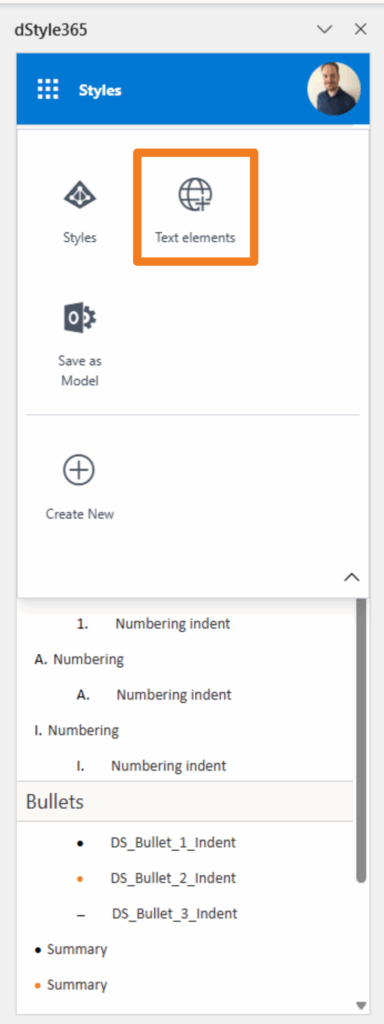 Text elements selecteren
