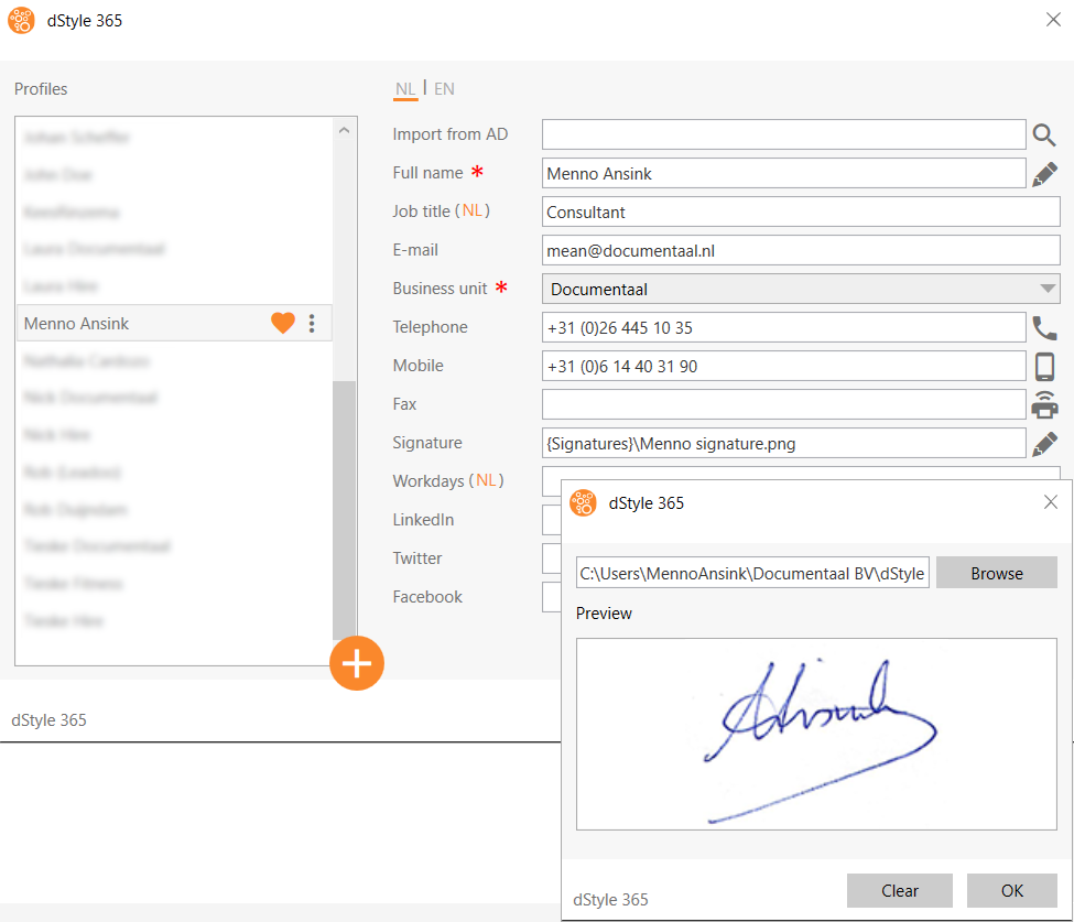 Add signature to profile