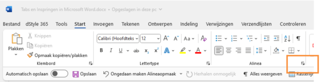 Home tab Paragraph window
