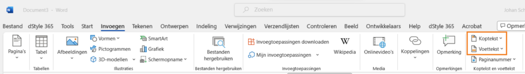 Insert Header and Footer in Word