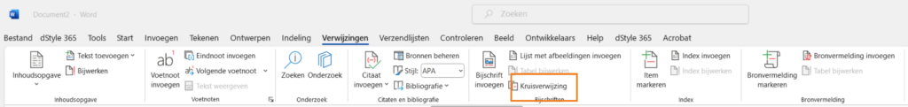 Cross-reference button in Word ribbon