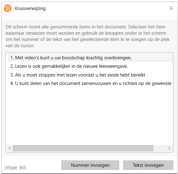 Cross-reference panel in dStyle365
