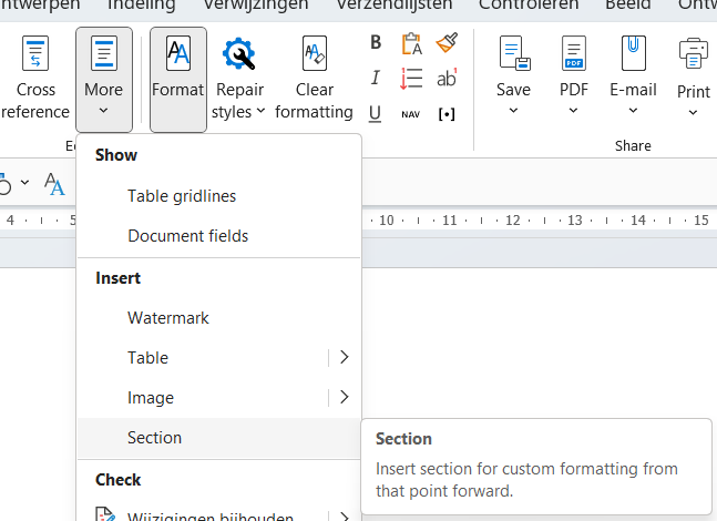 Insert Section menu