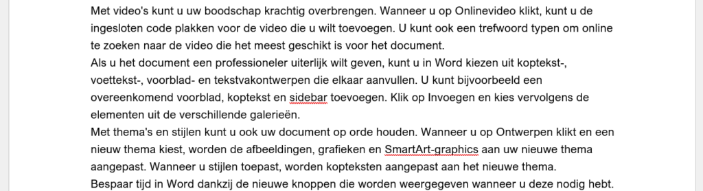 Example of red underline for spelling error