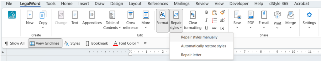 Manually repair styles option
