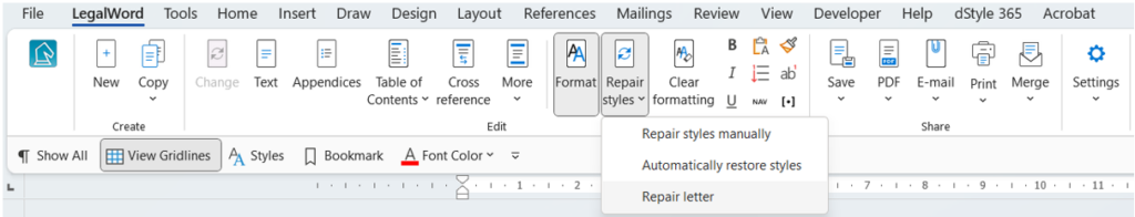 Repair Letter option