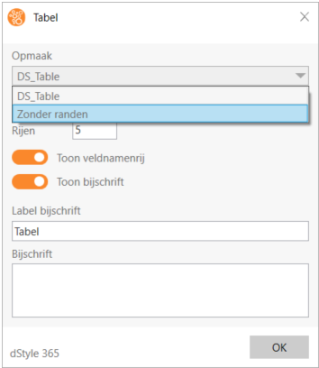 Table without borders option
