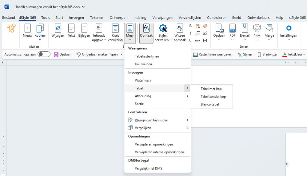 Automatic table options