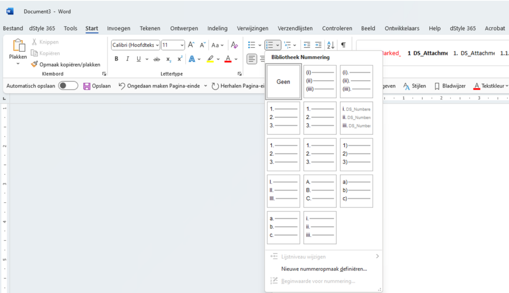 Example of a numbered list in Word