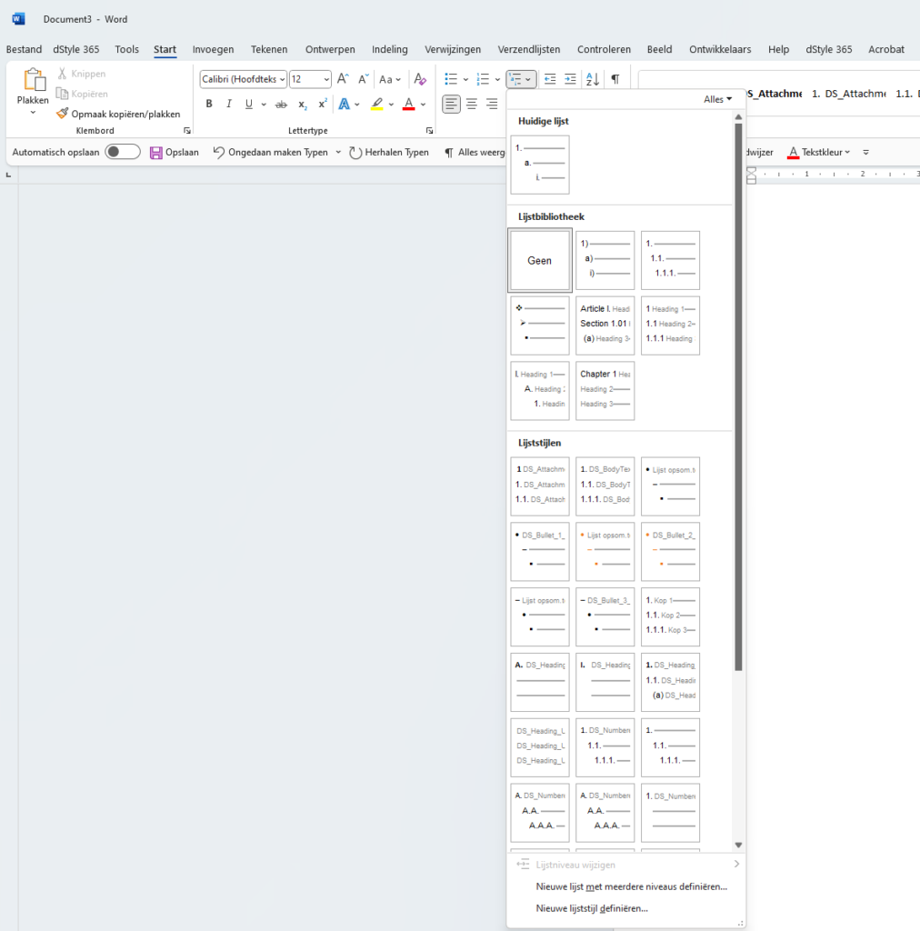 Example of a multi-level list in Word